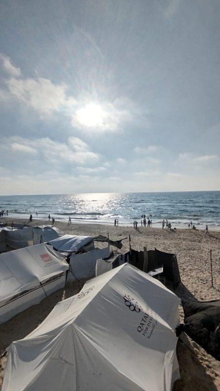 Tents along the shore in Gaza